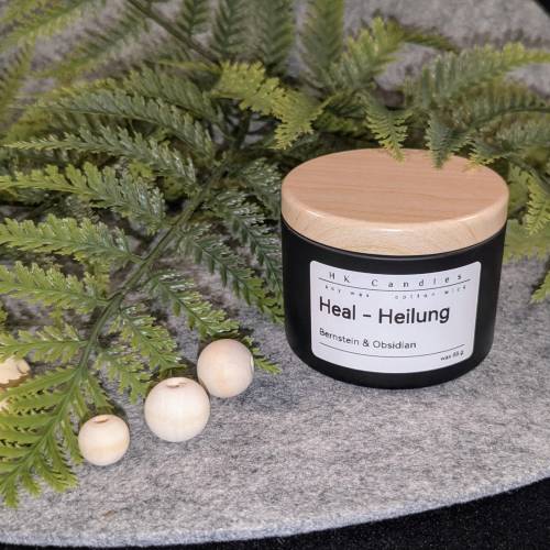 Heal Kerze – Reinigung und Schutz mit Obsidian & Bernstein | Klärung für Aura und Seele | Erdung und Heilung