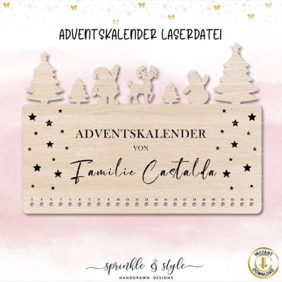Laserdatei Adventskalender SVG EPS PDF Weihnachten, Laser Cut Digitaler Download, Adventskalenderzahlen svg Weihnachten
