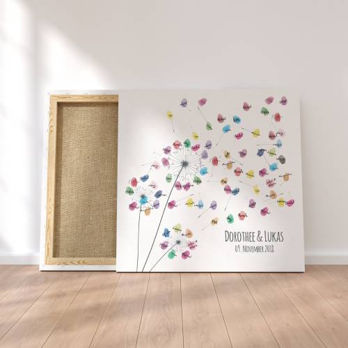 Personalisierte Hochzeitsgästebuch Leinwand – Wedding Tree Fingerabdruck mit Herzen & Namen – Geschenk Brautpaar 50x50 c