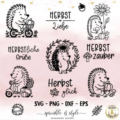 Plotterdatei Herbst, Igel, Digistamp, Hallo Herbst svg, Herbstzauber, Herbsttiere png, Deutsche Plotterdatein, Kürbis