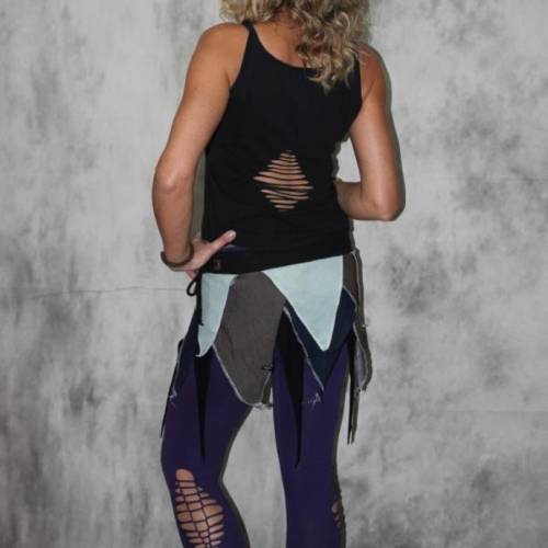 Goa Zipfelrock – Festival Mini Rock im Elfen-Style aus Jersey, Jeans & Kunstleder