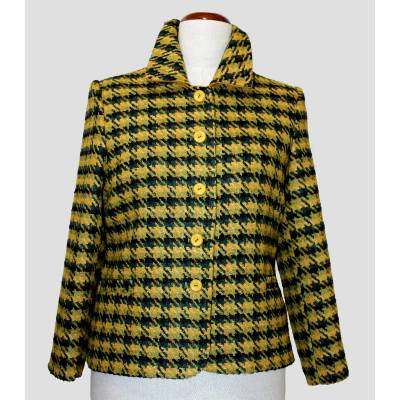 Damen Wolljacke im Hahnentritt Muster Ocker/Grün | Kastig | Größen 38-46