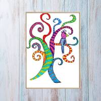 Illustration, Postkarte, Poster, Paradiesvogel, handgemalt, PDF Download Bild 2