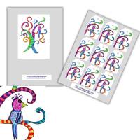 Illustration, Postkarte, Poster, Paradiesvogel, handgemalt, PDF Download Bild 5