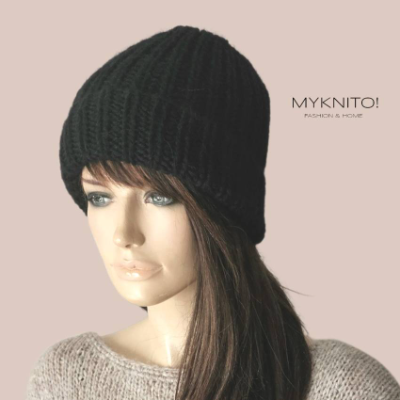 Strickmütze, Wolle, Mohair, schwarz, Mütze, Wollmütze, Wintermütze, gestrickt