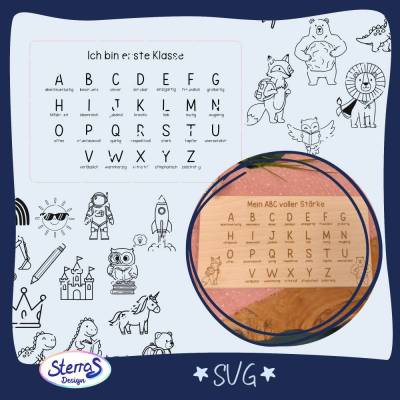 Affirmationsbrettchen Laserdatei Alphabet • SVG Set mit Illustrationen & Spruchvarianten