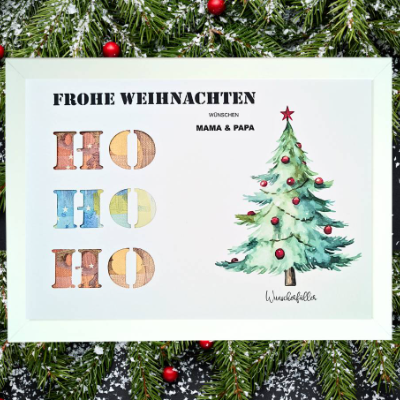 Personalisiertes Geldgeschenk Tannenbaum HOHOHO – Originelle Geldverpackung zu Weihnachten im DIN A4 Format