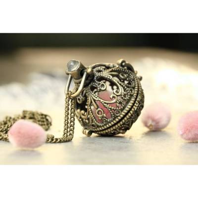 Retro Medaillon Weidekätzchen Kette Rosenquarz Geschenkidee Frauen Prayerbox