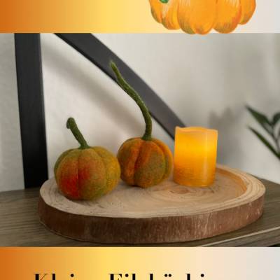 2er-Set kleine gefilzte Kürbisse mit den Stillen – handgemachte Herbstdeko aus Wollfilz, ca. 5 × 6 cm groß