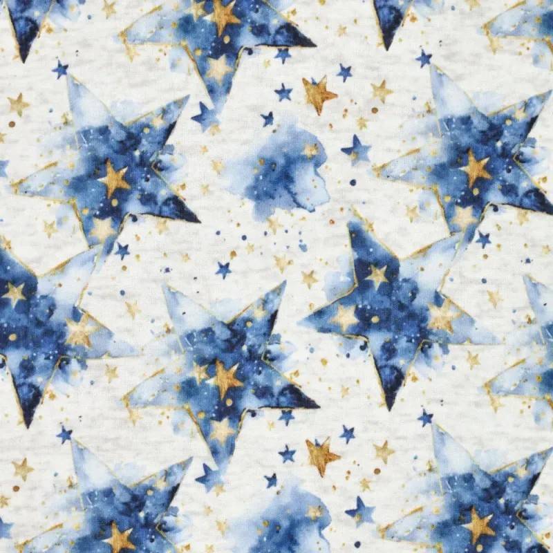 ♕ Alpenfleece Stoff mit Sternen blau ecru 50x 150 cm Kuschelsweat ♕