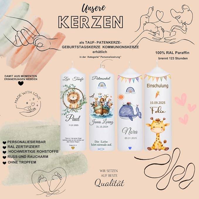 GRAVURZEILE Einschulungskerze - Personalisiert Mit Name 12x6cm