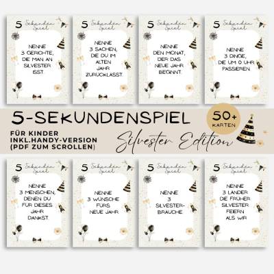 Silvesterspiele Kinder 5 Sekundenspiel, Neujahr Partyspiel für drinnen, Lustige Beschäftigung zum ausdrucken PDF
