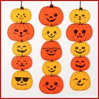 Halloween Girlande Basteln mit fröhlichen Kürbisgesichter Vorlagen zum Ausdrucken Bild 2