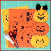 Halloween Girlande Basteln mit fröhlichen Kürbisgesichter Vorlagen zum Ausdrucken Bild 3