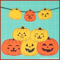Halloween Girlande Basteln mit fröhlichen Kürbisgesichter Vorlagen zum Ausdrucken Bild 5