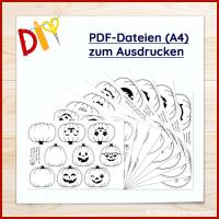 Halloween Girlande Basteln mit fröhlichen Kürbisgesichter Vorlagen zum Ausdrucken Bild 6