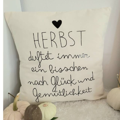 Herbstliches Kissen, Herbst ist..., Skandi Herbst Deko, Farmhouse Herbstkissen in Wollweiß mit Herbstspruch