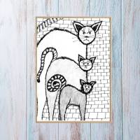Postkarte, Poster, Illustration , Straßenkater Bande, handgemalt, PDF Download Bild 2