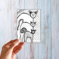 Postkarte, Poster, Illustration , Straßenkater Bande, handgemalt, PDF Download Bild 3