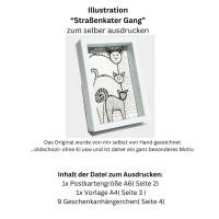 Postkarte, Poster, Illustration , Straßenkater Bande, handgemalt, PDF Download Bild 4