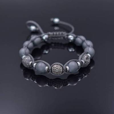 Herren Edelstein Armband aus Lava Onyx Zirconia, Makramee Armband, 10 mm