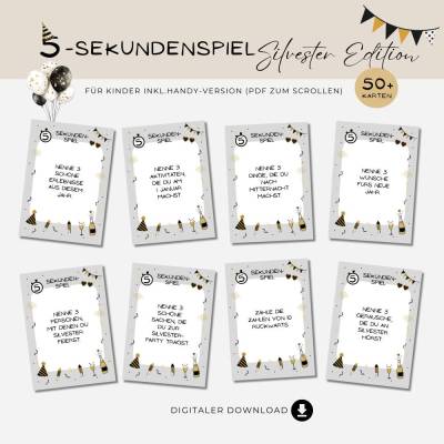 Silvesterspiele Kinder 5 Sekundenspiel, Neujahr Partyspiel für drinnen, Lustige Beschäftigung zum ausdrucken PDF