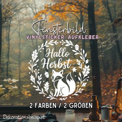 Herbstkranz Hallo Herbst Fuchs Sticker saisonaler Aufkleber herbstliches Fensterbild Sticker exklusiv