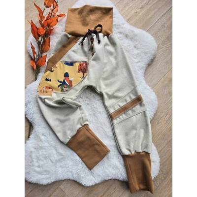 Sweat Kinderhose Gr.110-116 – aus dickem Sweat, Hellgrün mit bunten Details – warm, einzigartig & stilvoll Fuchs