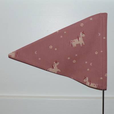 Fahrradwimpel rosé mit Einhorn-Motiv und Name – Handgemacht aus Biobaumwolle
