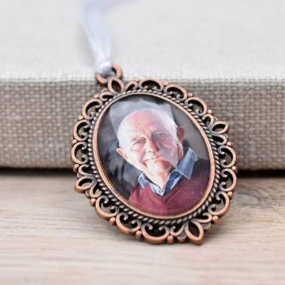 Personalisierter Brautstrauß Anhänger mit Foto oder Text | Handgemachter Erinnerungsschmuck Hochzeit