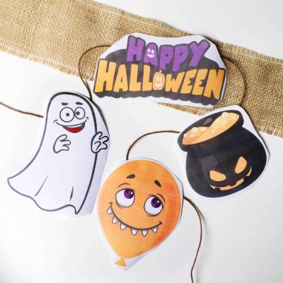 Halloween Papiergirlande, Druckvorlage, Halloween Party Dekoration, Happy Halloween, Wimpelkette, Bastelvorlage