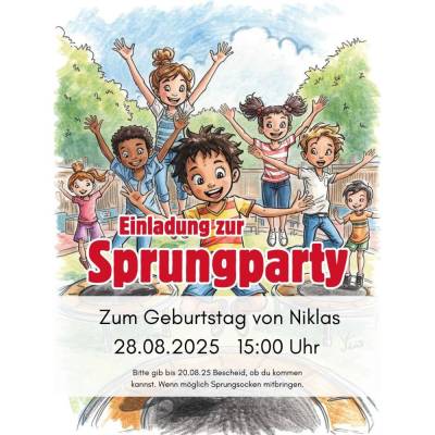 Personalisierbare Geburtstagseinladung Sprungparty Trampolin DIN A4 – Digital zum Ausdrucken