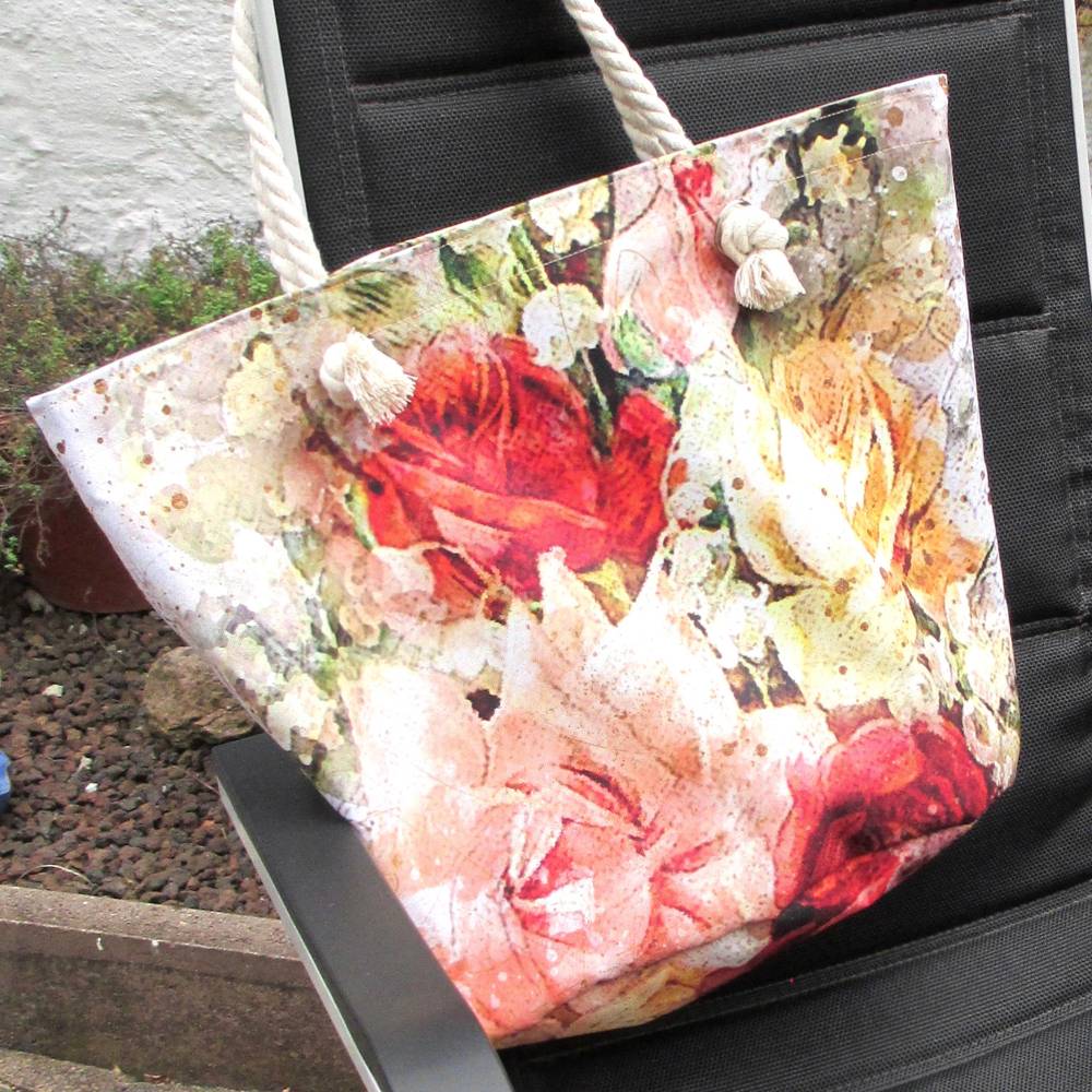 Shopper Einkaufstasche abwaschbar Rosen – Markttasche robust