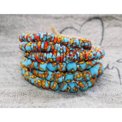 1 kleiner Strang recycelte Glasperlen, runde Perlen Ø 11 mm oder Rondelle Ø 9 mm