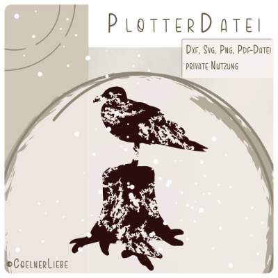 Plotterdatei Möwe auf Baumstumpf – maritimes Naturmotiv im Vintage-Stil