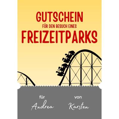 Freizeitpark Gutschein DIN A4 als PDF – Personalisiere & drucke deinen Achterbahn-Spaß sofort aus