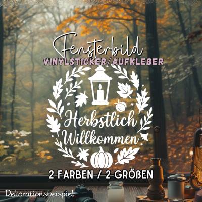 Kranz Sticker herbstlich Willkommen saisonaler Aufkleber Kürbis Fensterbild Laterne exklusiv