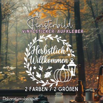 Kranz Sticker herbstlich Willkommen saisonaler Aufkleber Kürbis Fensterbild Laterne exklusiv