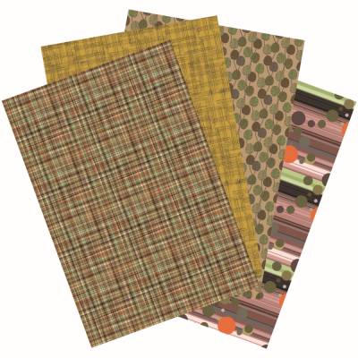 16 Bogen Geschenkpapier in Herbstfarben, sortiert, mit Stoffmuster, Trompetenblättern, Streifen + Punkten