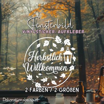 Kranz Sticker herbstlich Willkommen saisonaler Aufkleber Herbstwind Fensterbild Laterne exklusiv