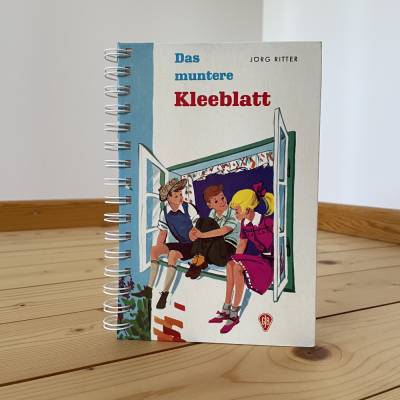 Vintage-Notizbuch „Das muntere Kleeblatt“ – handgefertigt aus 60er-Kinderbuch – nostalgisches, nachhaltiges Unikat
