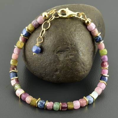 Armband mit Turmalin- und Dumortieritwürfeln, vergoldetes 925er Silber - Geschenk