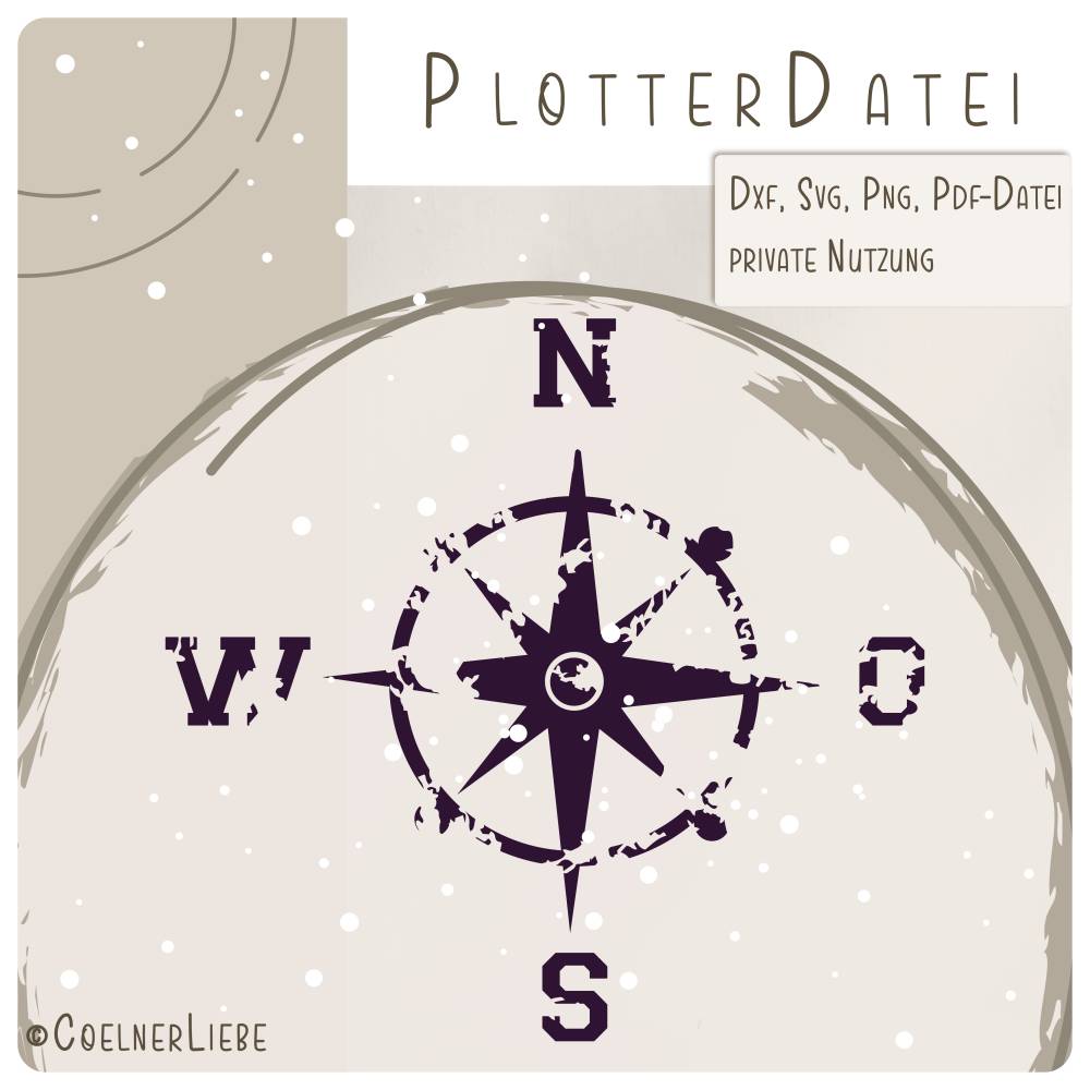 Plotterdatei Windrose im Vintage-Stil – Maritimes Abenteuerdesign für DIY-Projekte Bild 1