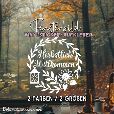 Kranz Sticker herbstlich Willkommen Sonnenblume saisonaler Aufkleber Fensterbild Laterne exklusiv
