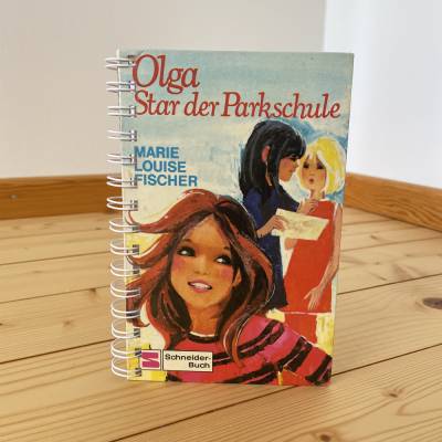 Retro Notizbuch Olga, Star der Parkschule aus altem Kinderbuch upcycling Geschenk Retrobuch nostalgisch