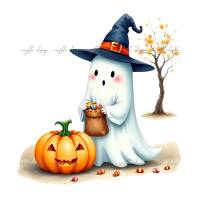 Halloween-Gespenst-Clipart-Bundle (6 Aquarell-Illustrationen) für Printables, Sublimation, kommerzielle Nutzung Bild 2