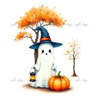 Halloween-Gespenst-Clipart-Bundle (6 Aquarell-Illustrationen) für Printables, Sublimation, kommerzielle Nutzung Bild 3