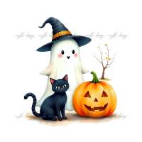 Halloween-Gespenst-Clipart-Bundle (6 Aquarell-Illustrationen) für Printables, Sublimation, kommerzielle Nutzung Bild 5