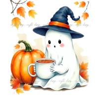 Halloween-Gespenst-Clipart-Bundle (6 Aquarell-Illustrationen) für Printables, Sublimation, kommerzielle Nutzung Bild 6
