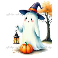 Halloween-Gespenst-Clipart-Bundle (6 Aquarell-Illustrationen) für Printables, Sublimation, kommerzielle Nutzung Bild 7